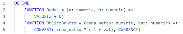 Przykład definiowania funkcji hurtowo